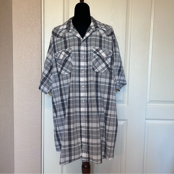 Vintage Panhandle Slim Gray Plaid Pearl Snap Western Shirt Size 18/35 - Picture 1 of 5